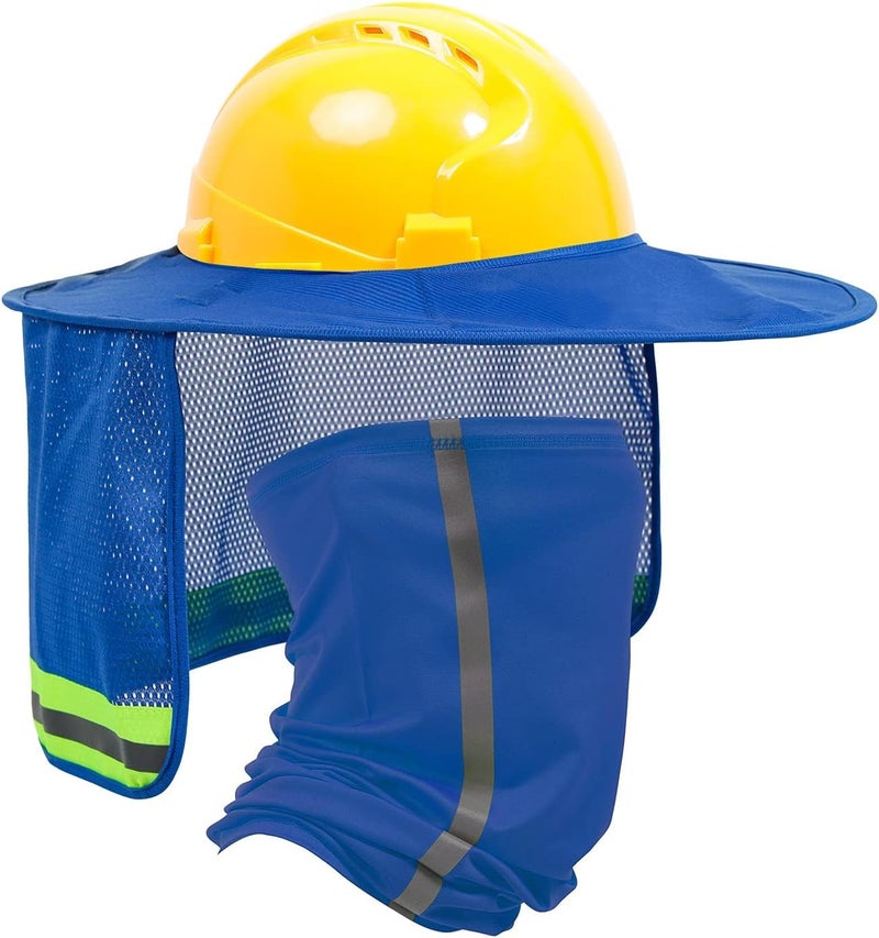 TCCFCCT Hard Hat Sun Shade, Neck Cover, Full Brim Sun Visor and Bandana Headband Face Scarf, 2 Packs, Blue - Image 1